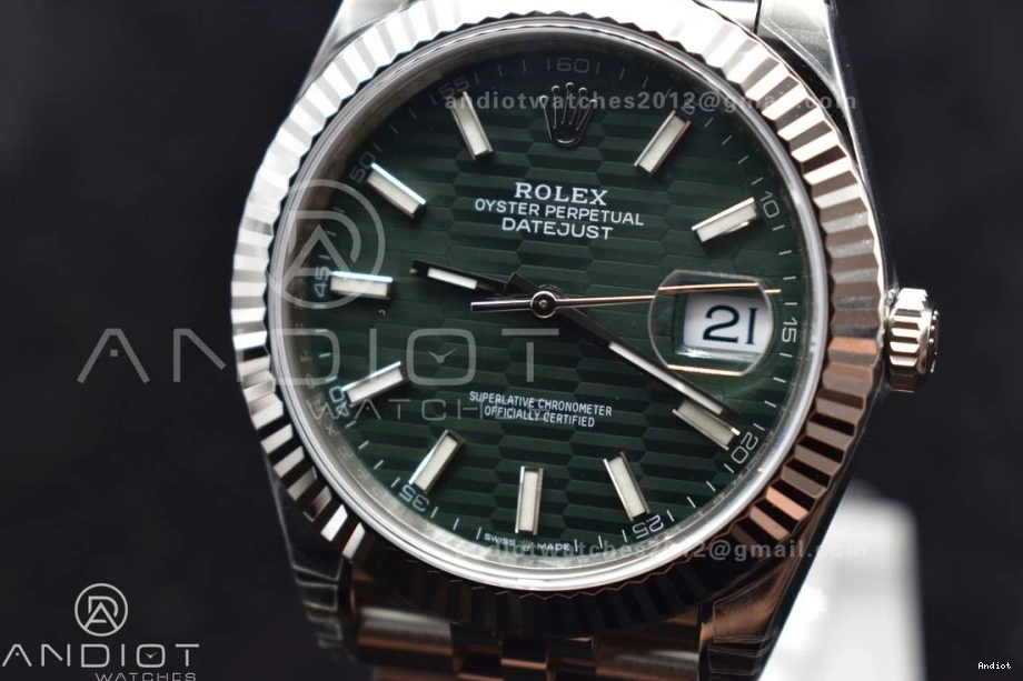 Best 1:1 Dial Bracelet Fluted on DateJust Steel VS3235 Jubilee 41 Edition 904L VSF 126334 Green Textured Bezel 0412